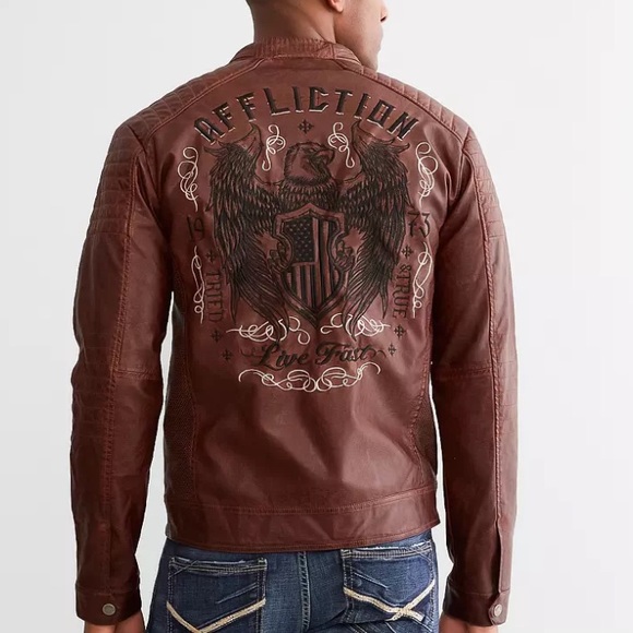 Affliction Code of Honor Jacket NWT Vegan Leather Embroidered Back Zip Up - Picture 3 of 15